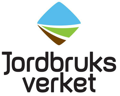 Logotyp för Jordbruksverket med namnet i svart. Över namnet en symbol, en romb med blått överst sedan grönt och brunt. Symboliserar jordbruk.